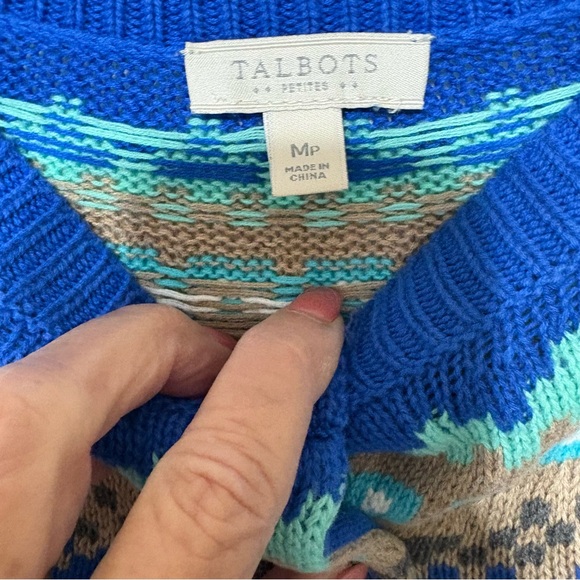 Talbots Vibrant Blue Cardigan with Brown Accents - Picture 3 of 8
